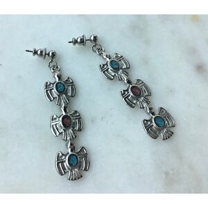 Southwest Thunderbird Earrings Dangle Native Silver Tone Jewelry